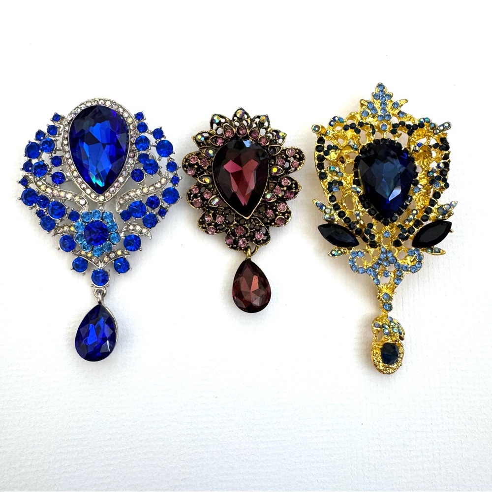 Beautiful Brooch Set. 3 Water Drop / Floral Designs.